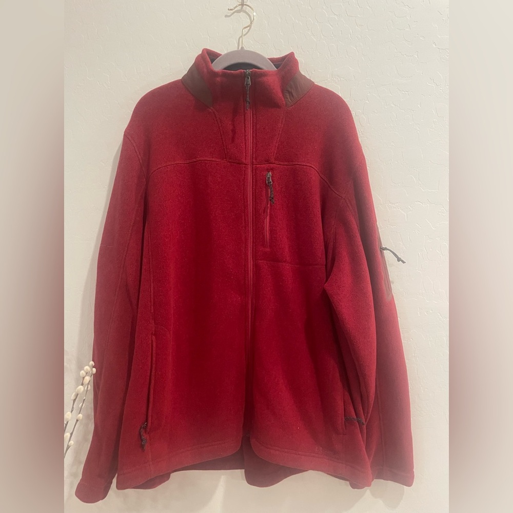 L.L bean mens maroon/red zip up fleece sweater coat size XXL/reg